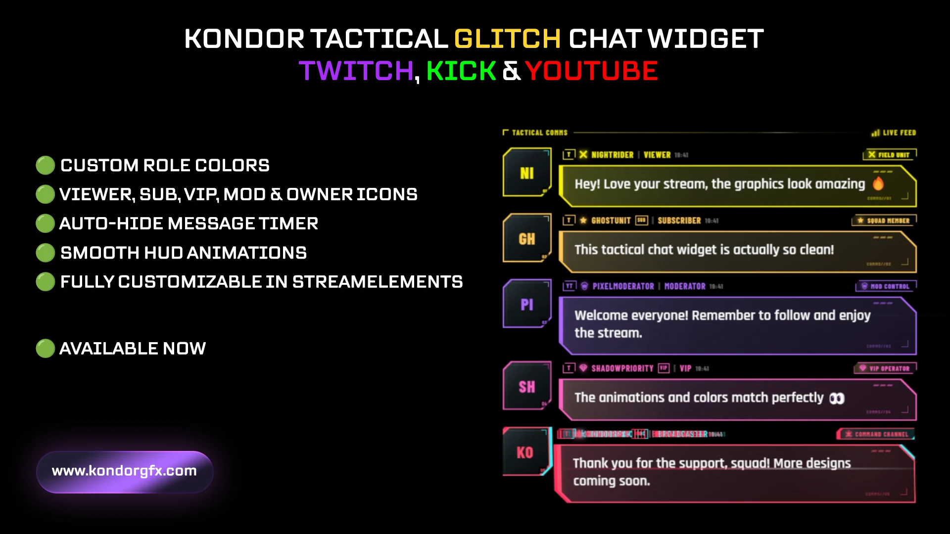 Tactical glitch FPS Chat Widget – Twitch, Kick & YouTube